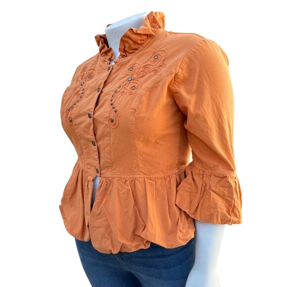G Designs Natural Fashions Womens Boho Studded Jacket Size 1X Ruffle Orange Fall - Picture 5 of 14